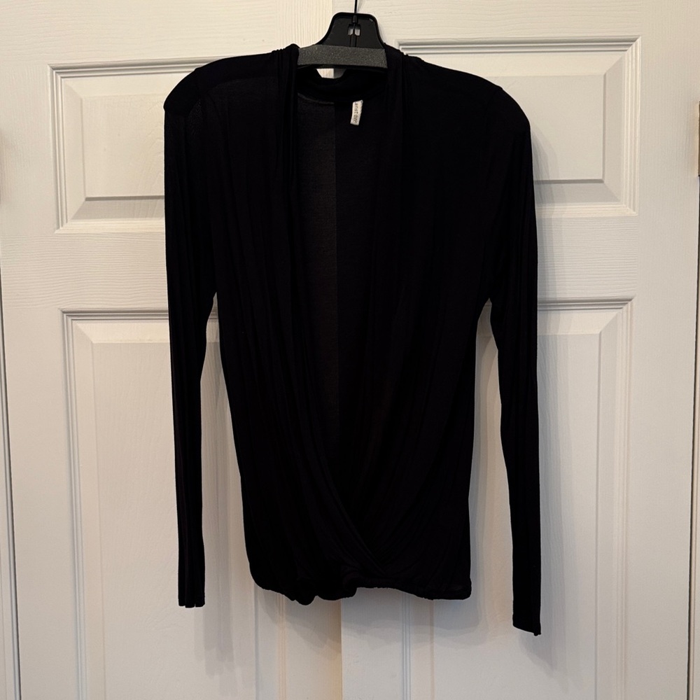 Lanston Black Long Sleeve Wrap Blouse